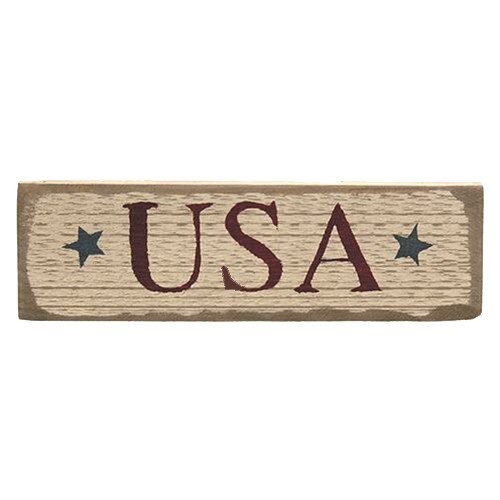 NEW - Primitive Patriotic Distressed Barnwood USA Sign with Stars 12"L x 3.5"H gallery