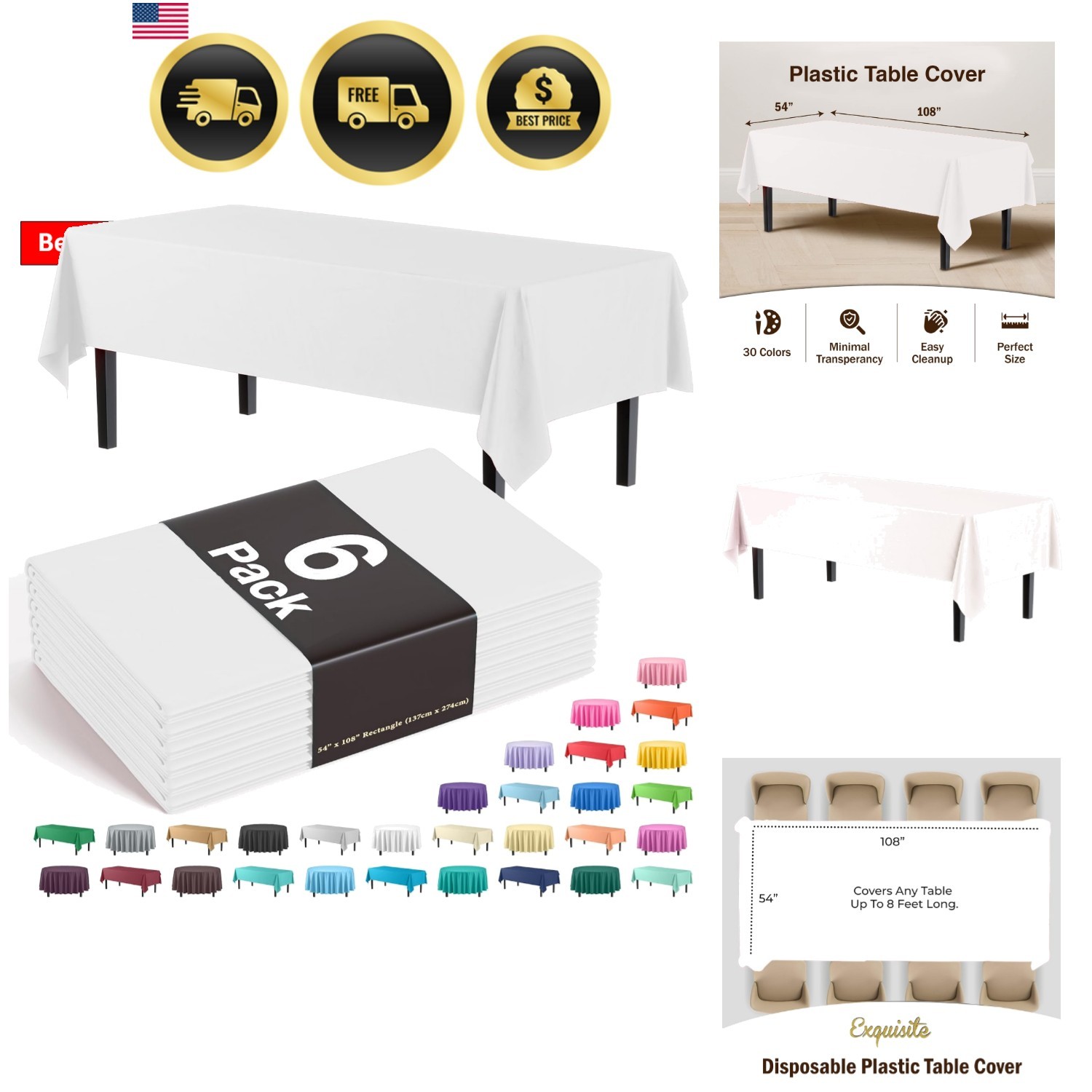 Exquisite 6-Pack Plastic Tablecloth 54in. x 108in. Rectangle Plastic Table C... gallery