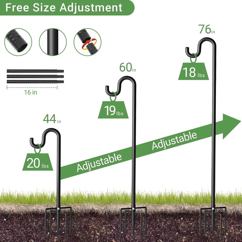 76" Shepherds Hooks for Outdoor, Extra Thick Bird Feeder Pole with 5 Prong Ba... gallery