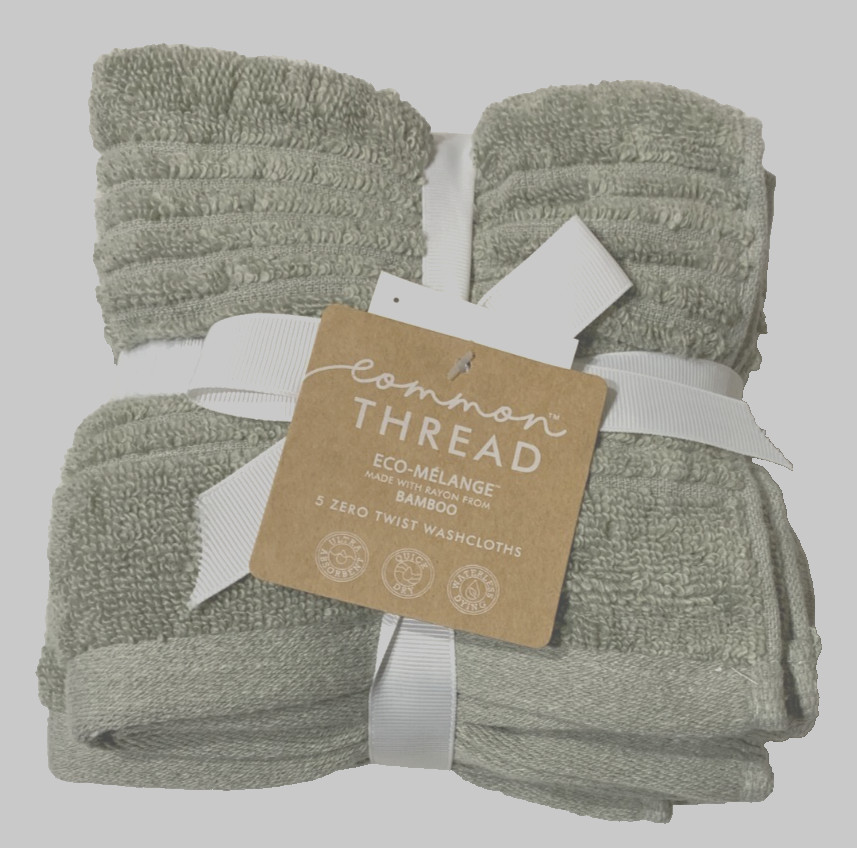 NWT 5 Washcloths Common Thread ZERO TWIST Soft Bamboo Rayon 12X12 in Green gallery
