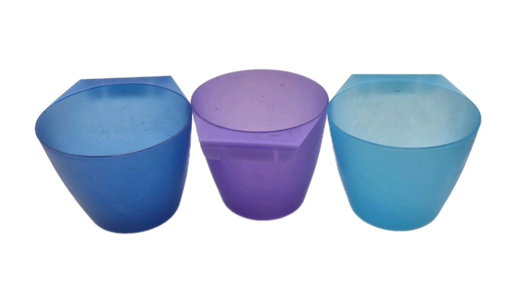 Three IKEA Bygel Hanging Storage Cups Blue Purple Teal 4.5" Tall