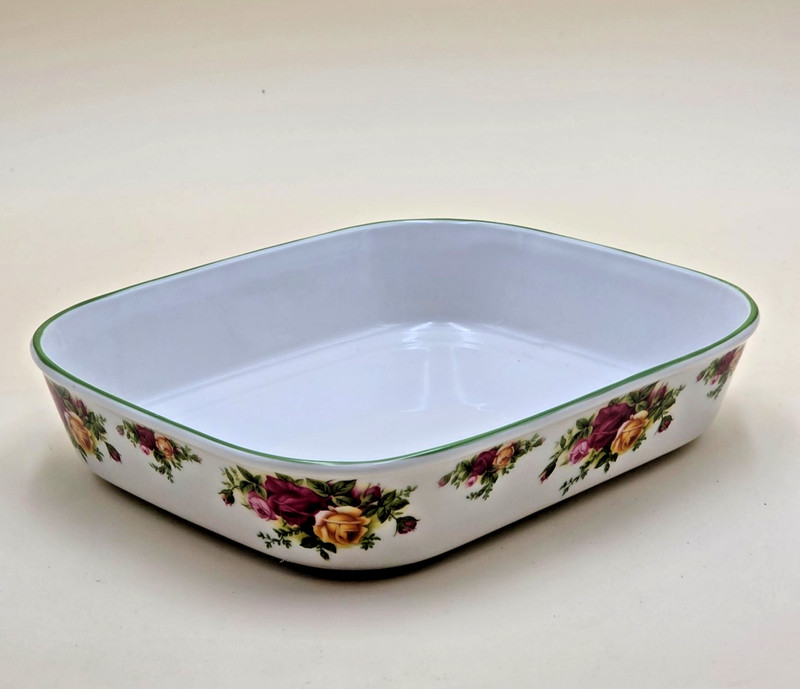 Royal Albert Old Country Roses Rectangle Baking Dish 10.25" Green Trim Casserole gallery