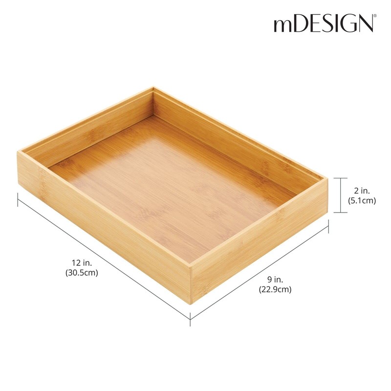 mDesign Bamboo Wood Stackable Drawer Organizer Bin Box 12 x 9 x 2, Natural gallery