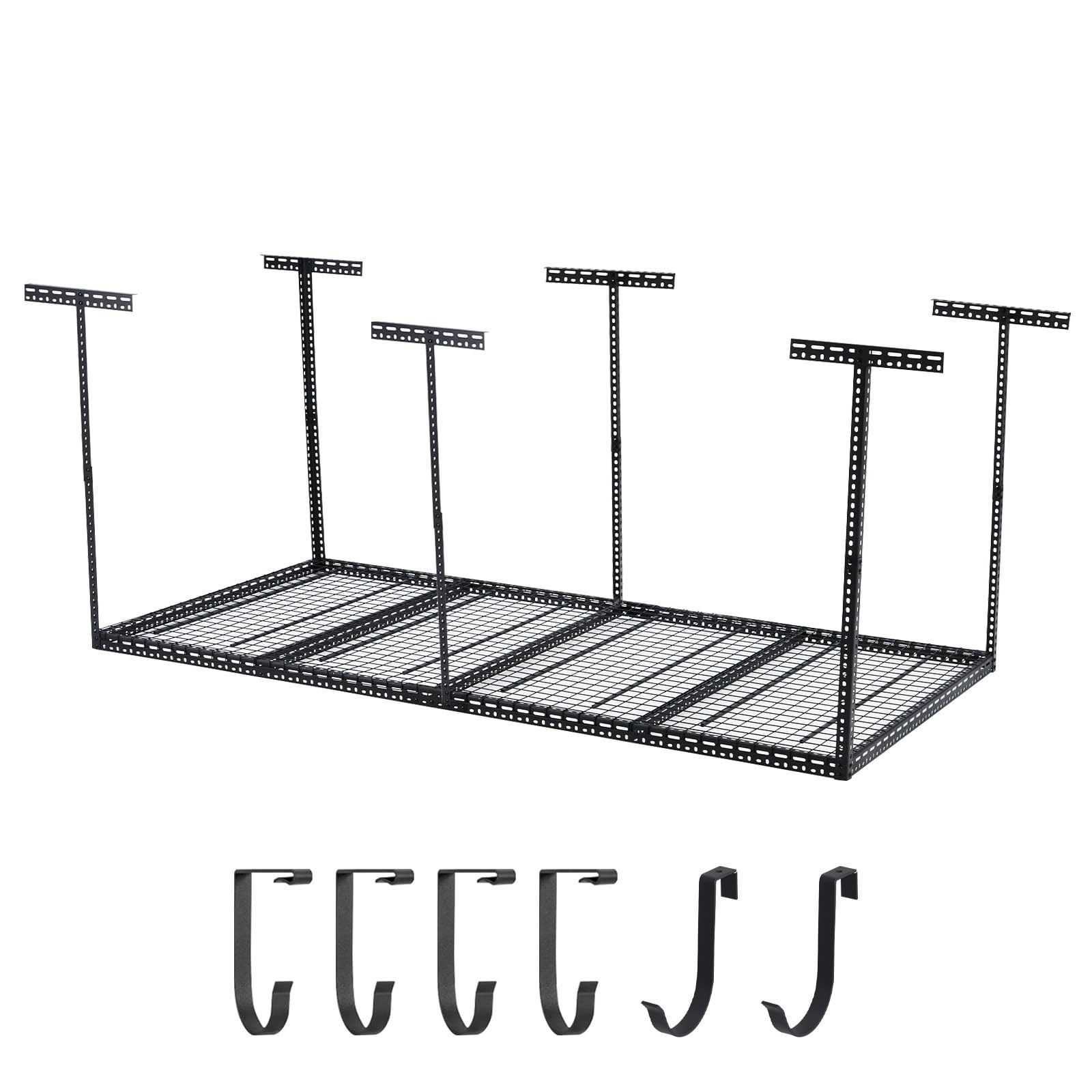 4X8FT Overhead Garage Storage Rack Ceiling Mounted Shelving w/6Vertical Posts gallery