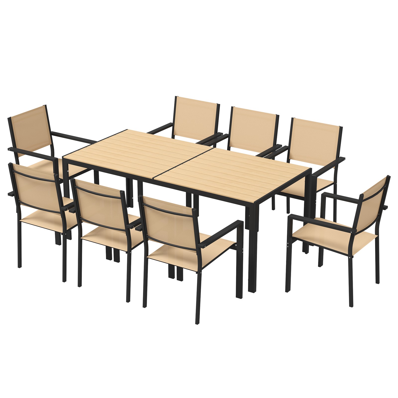 9 Piece Patio Dining Set for 8 Rectangular Table Stackable Chairs All Weather gallery