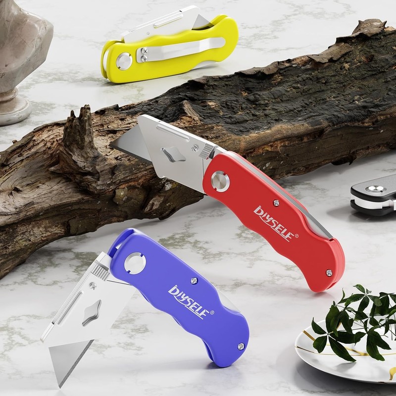 4 Pack Folding Utility Knife Set Box Cutter w 10 SK5 Blades Pocket Clip gallery