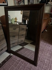 Brown Wood Framed Rectangular Wall Mirror Horizontal 40in x 31in 15in W