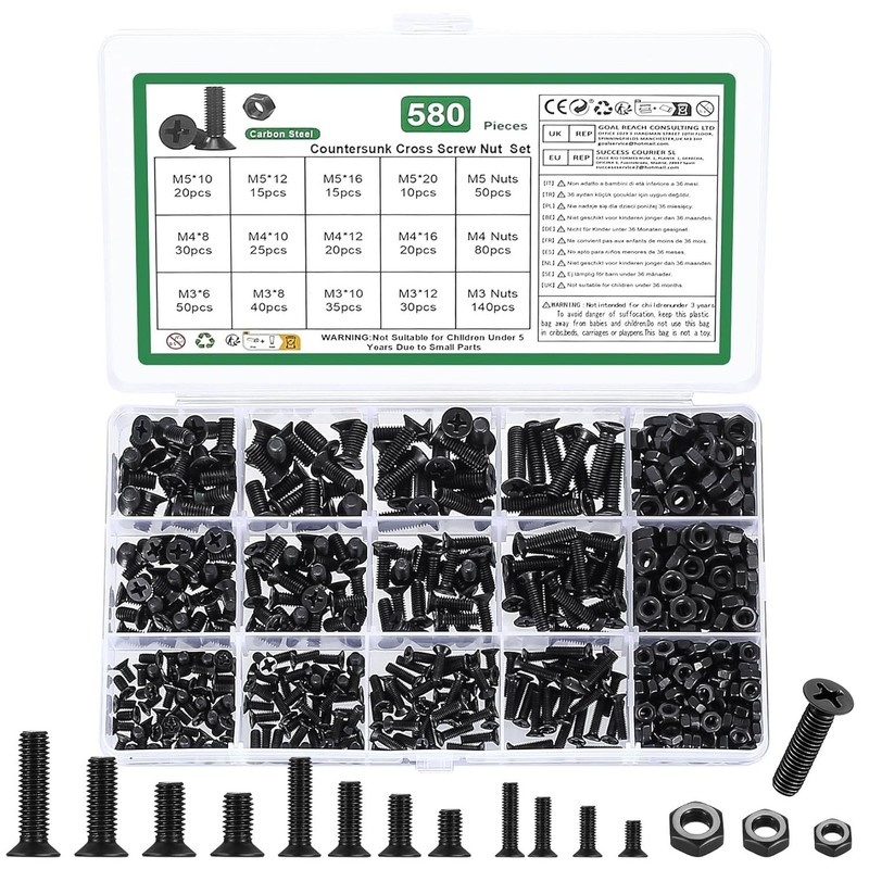 Complete 580-Pc Countersunk Black Screw Set with Washers for Easy Installation gallery