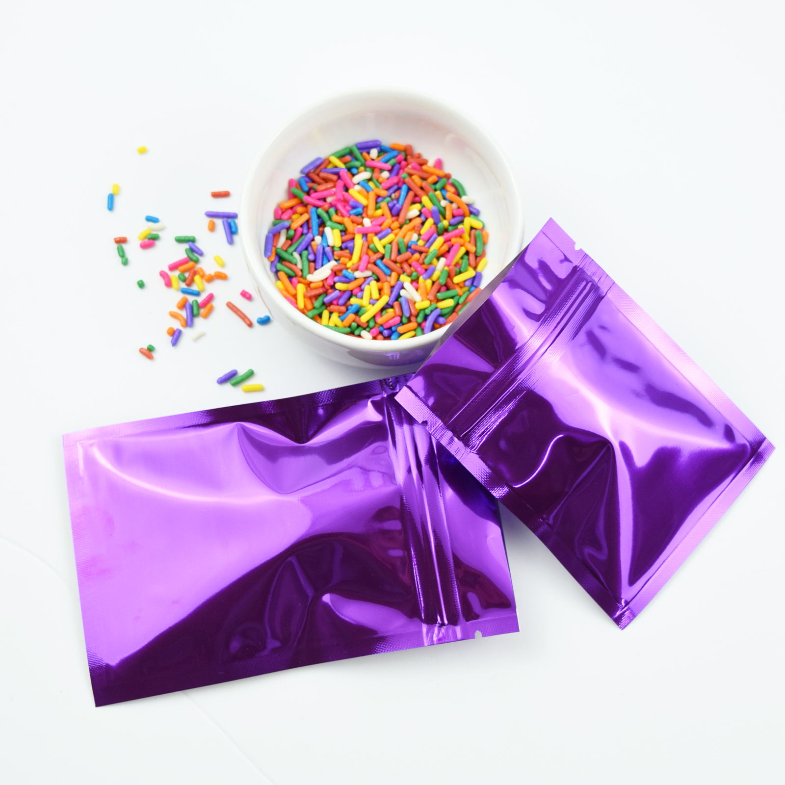 Purple Mylar Foil Packaging Bags with Zip Seal for Meal Prep & Snack Storage gallery