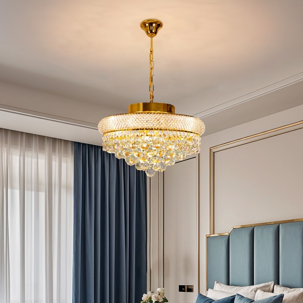 Gold Flush Mount Ceiling Light Stylish Multi-faceted Crystal Chandelier Indoor gallery