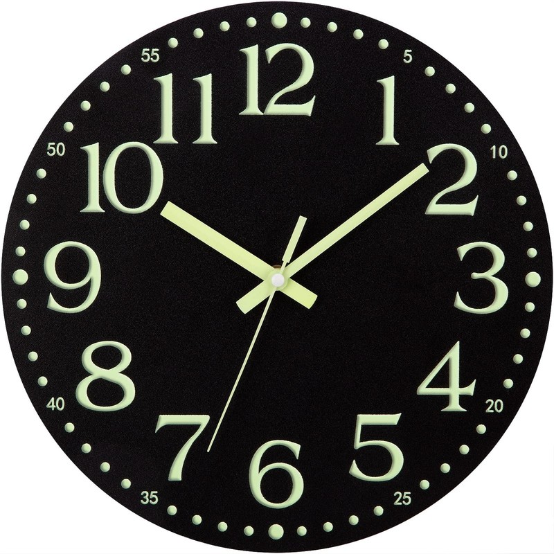 12'' Wall Clock Large Luminous Quartz Night Light Glow In The Dark Silent Home gallery
