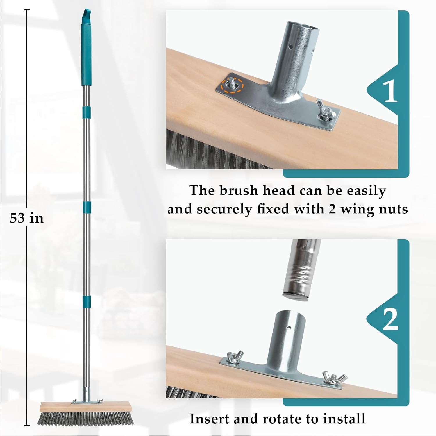 Stainless Steel Deck Scrub Brush with Long Handle Outdoor Broom for Concrete gallery