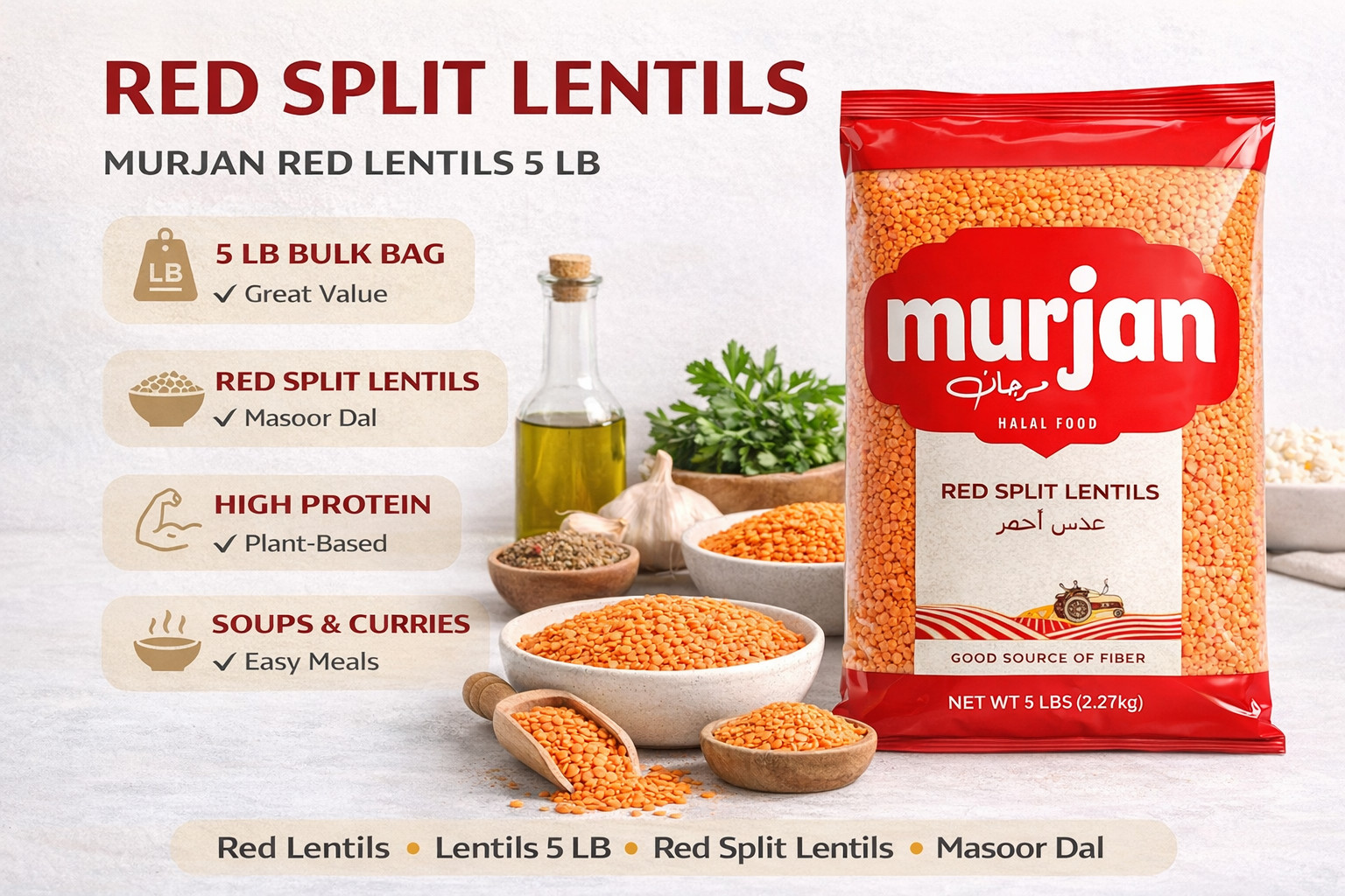 Premium Turkish Red split Lentil (5 lbs) Dal 80 oz Bulk size Turkish Red Lentils gallery