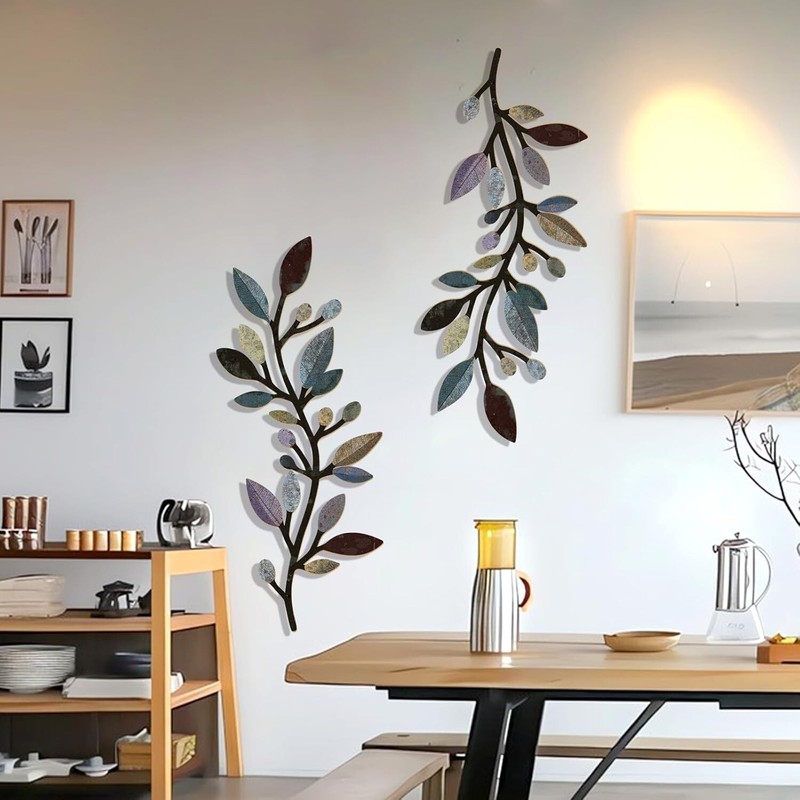 "2 Pcs Colorful Tree Leaf Wall Art Decor Vine Home Wall Decor Olive Branch Leaf gallery