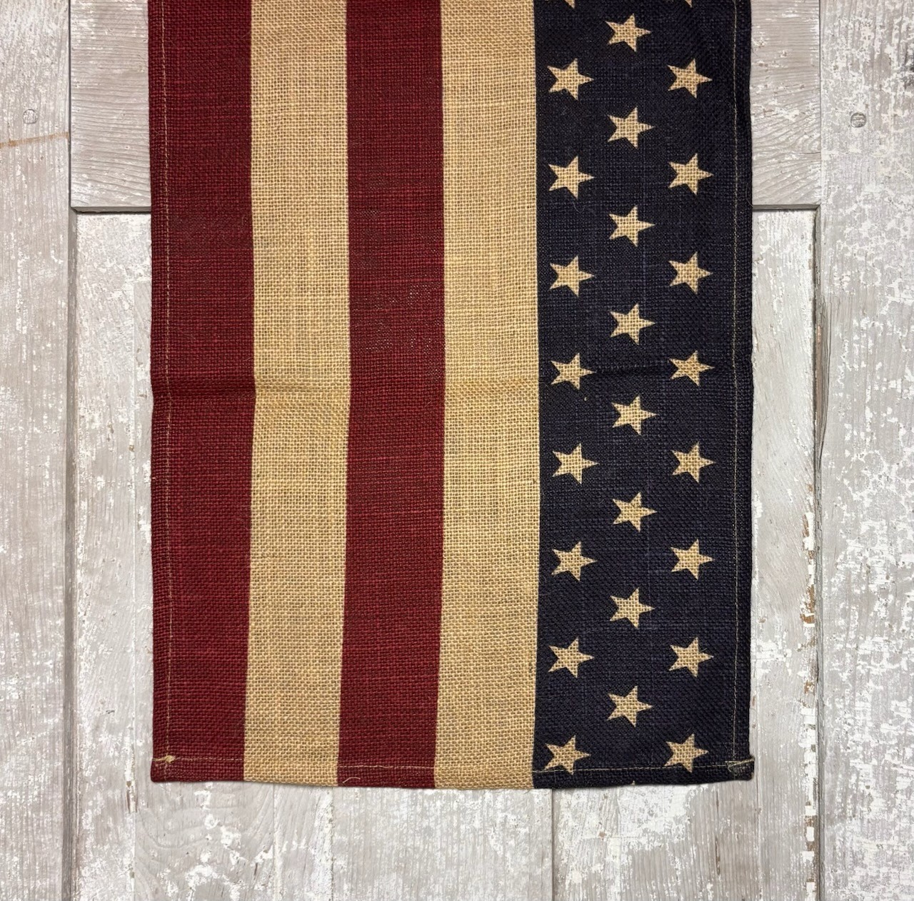 Primitive Country Americana BURLAP FLAG TABLE RUNNER Topper 36" gallery
