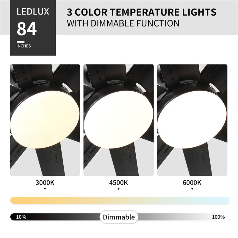 84" Super Large Black LED Ceiling Fan Reversible DC Motor w/Remote & Wall Switch gallery