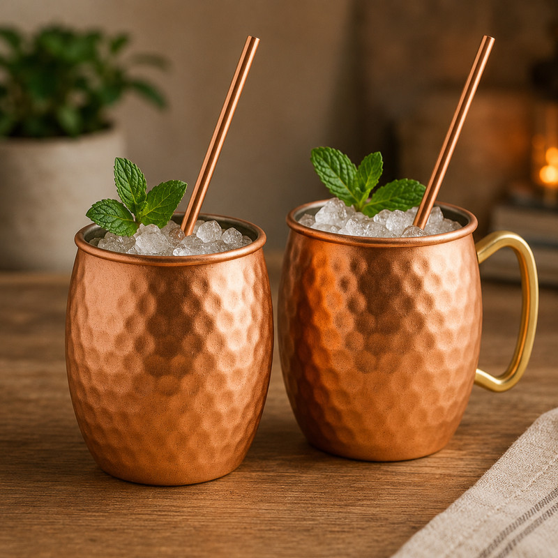 Reusable 100% Copper Drinking Straws 8" – Set of 2 – Solid Metal Cocktail Straws gallery