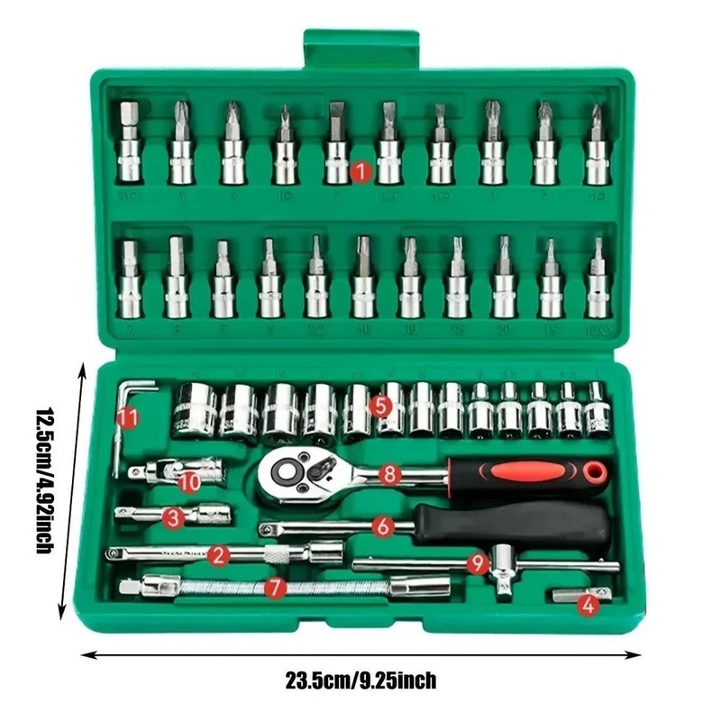 46pc Socket Wrench Set 1/4in Drive Ratchet Metric Car Repair Tool Kit Garage US gallery