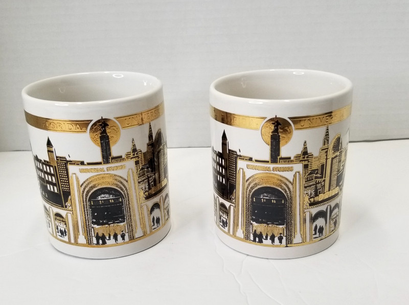 Universal Studios Orlando Coffee Mug Set Gold Skyline Globe Pair gallery