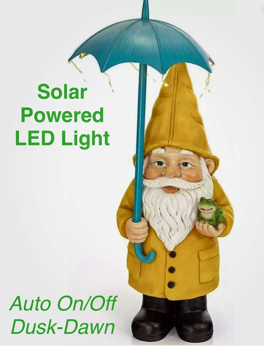 Rain Gnome Solar Powered LED Dusk to Dawn Outdoor Decor Garden Pathway Light NEW gallery