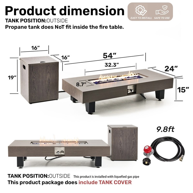 54" Rectangular Propane Fire Pit Table 50K BTU Low-Profile Modern Patio Heater gallery
