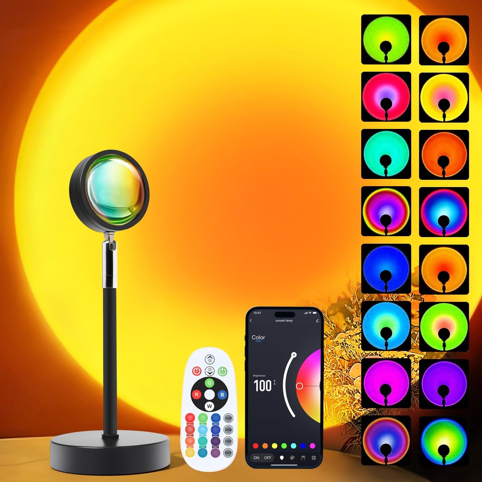 Sunset LED Lamp Projector, 21 Colors Changing App & Remote Control Mood light... gallery