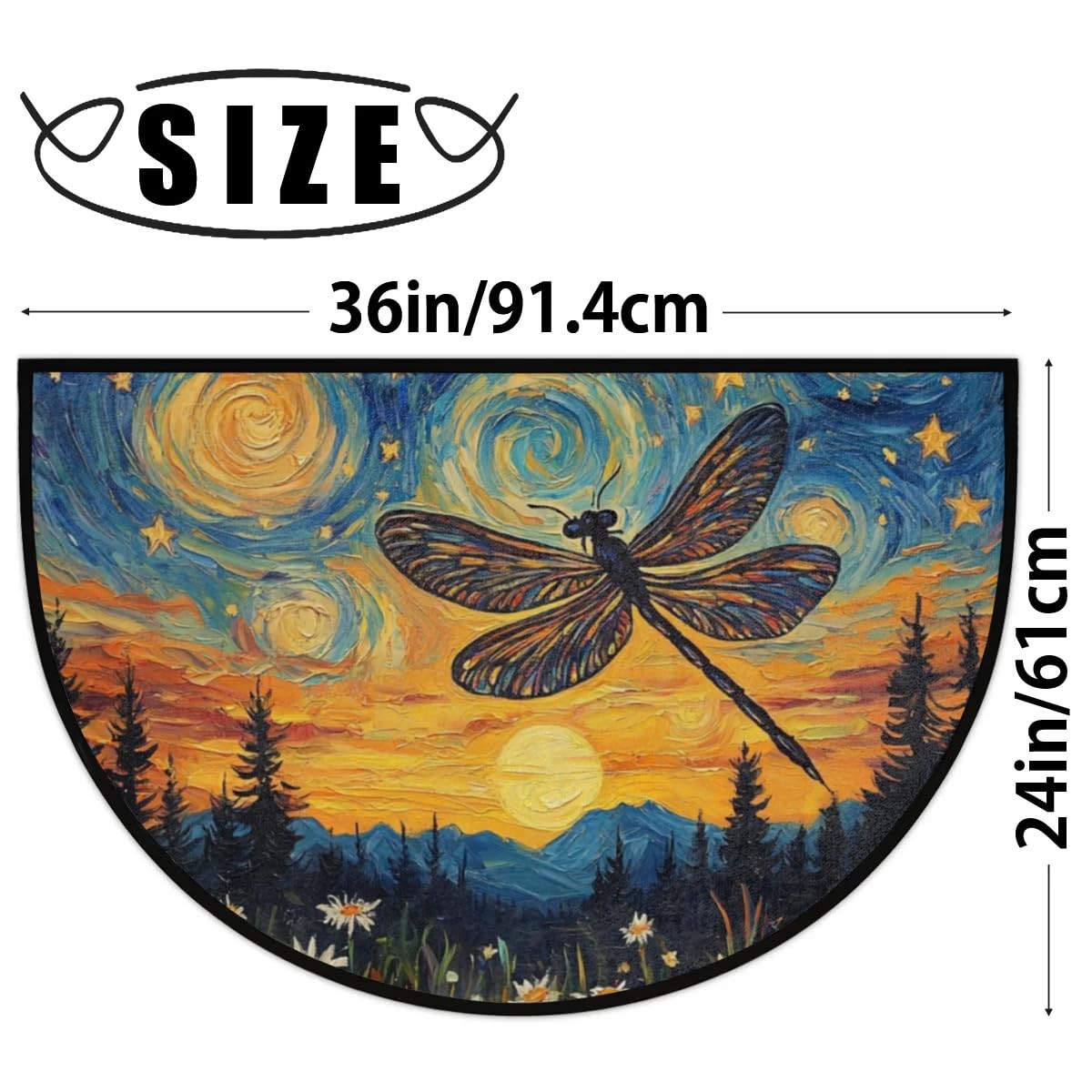 Half Round Door Mat, Starry Night Dragonfly Half Circle Rug for Home Decor Fl... gallery