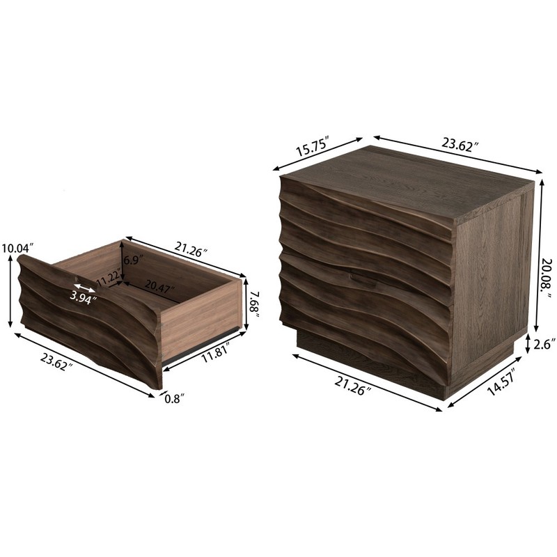 Solid Wood Nightstand with 2 Drawers, No Handle Bedside Table, Brown gallery