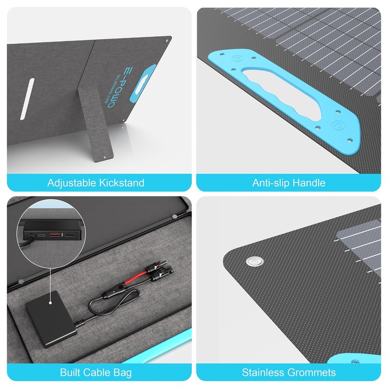 E-POWO USB Portable Solar Panel 110W 220W for Off Grid Cabin RV Camper Camping gallery