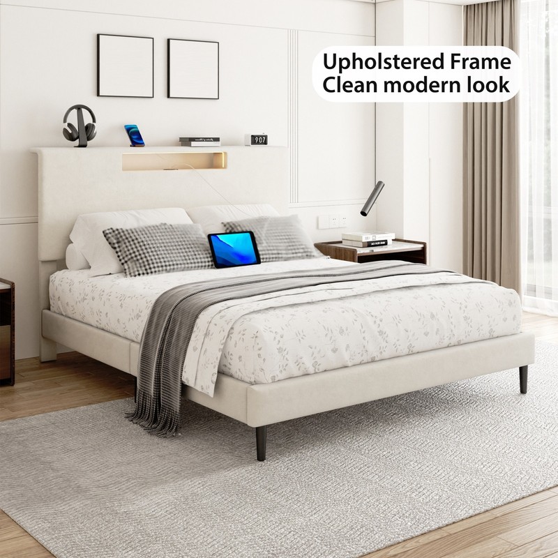 Full Size LED Upholstered Bed Frame Easy 40Minutes Assembly Complete HardwareKit gallery