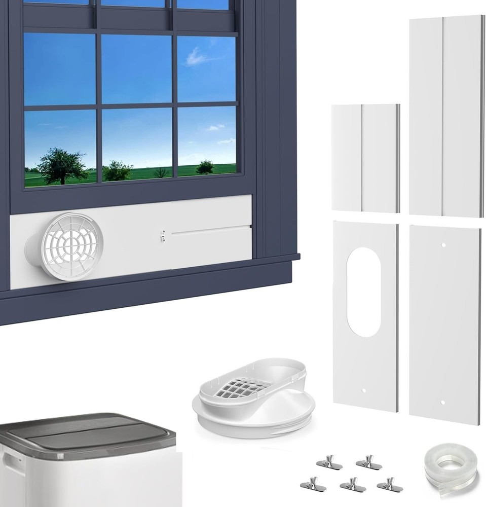 Portable AC Window Vent Kit: Universal Coupler Fits 5.1" & 5.9" Exhaust Hose, Ai