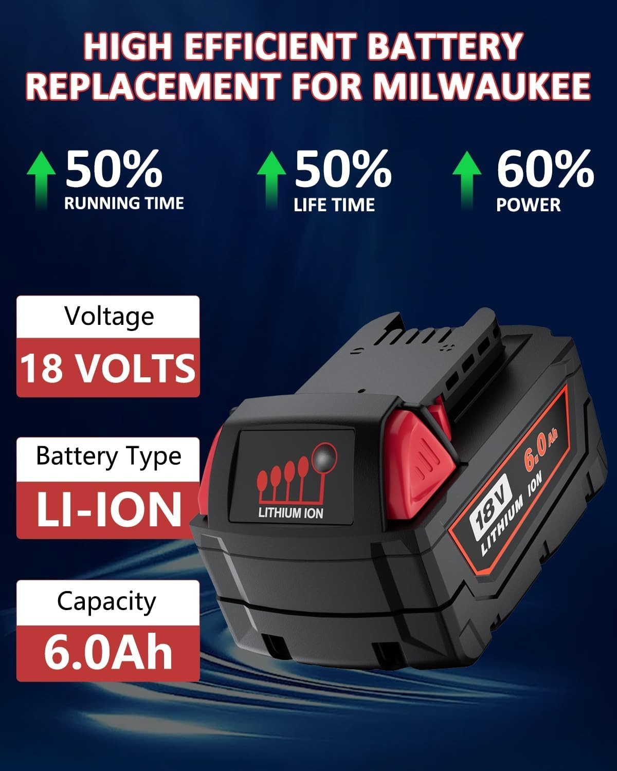 4PACK 6.0AH For Milwaukee for M18 Lithium 18V Li-Ion Extended 48-11-1860 Battery gallery