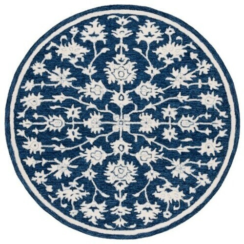 6' Round Designer Cut & Loop Textured Wool Blue Ivory Area Rug *FREE SHIPPING*