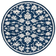 6′ Round Designer Cut & Loop Textured Wool Blue Ivory Area Rug *FREE SHIPPING*