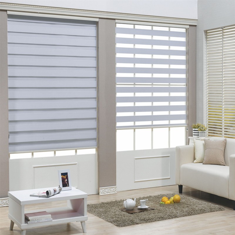 HTTMT- Zebra Roller Blinds [(W)69“ x (H)72”] White, Cordless, Dual Layer Shades, gallery