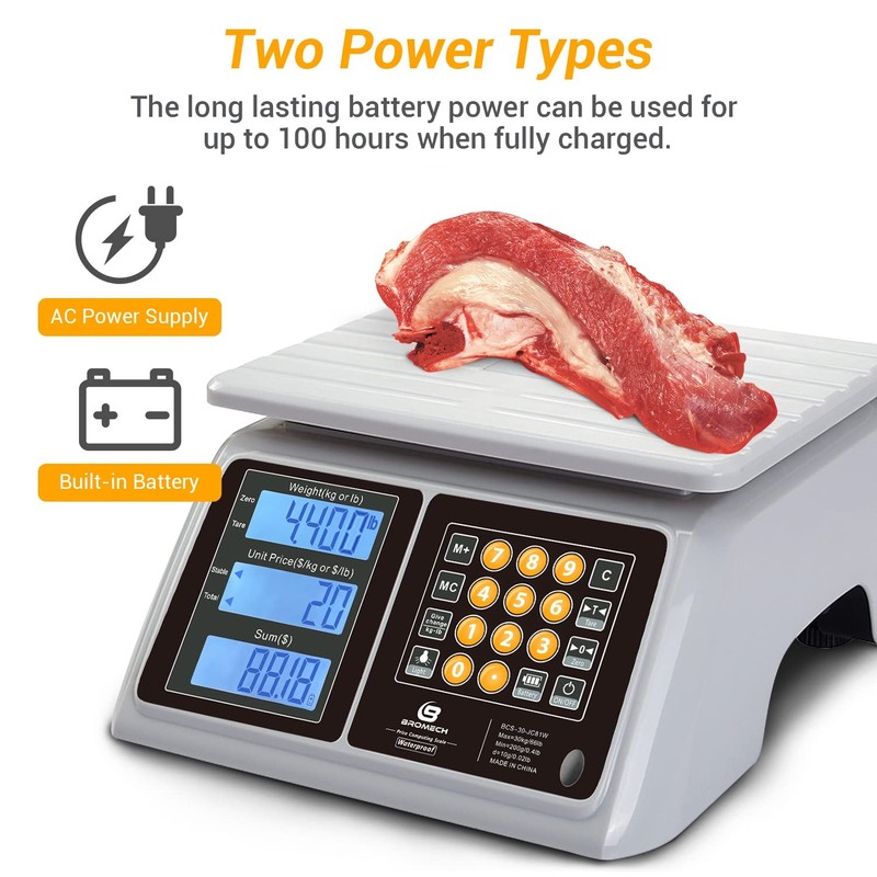 BROMECH Food Scale, Price Computing Scale, IPX7 Waterproof, 66lbs Capacity, Whit gallery