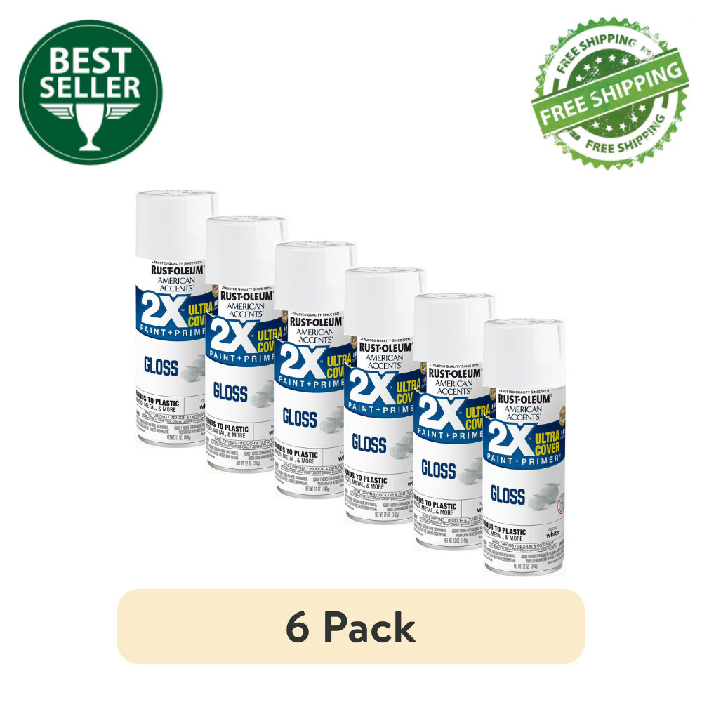 6pack Rust-Oleum American Accents 2X Ultra Cover, Gloss White Spray Paint, 12 oz gallery