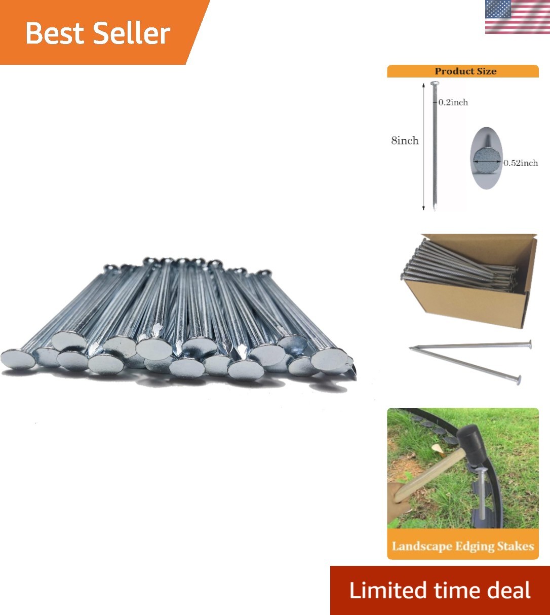 Durable 8 Inches Galvanized Landscape Spikes - 9 Pcs for Secure Grounding gallery