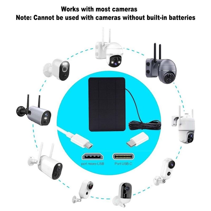 Solar Panel for Security Camera Micro USB & USB-C Port Solar Panel Adjustable gallery