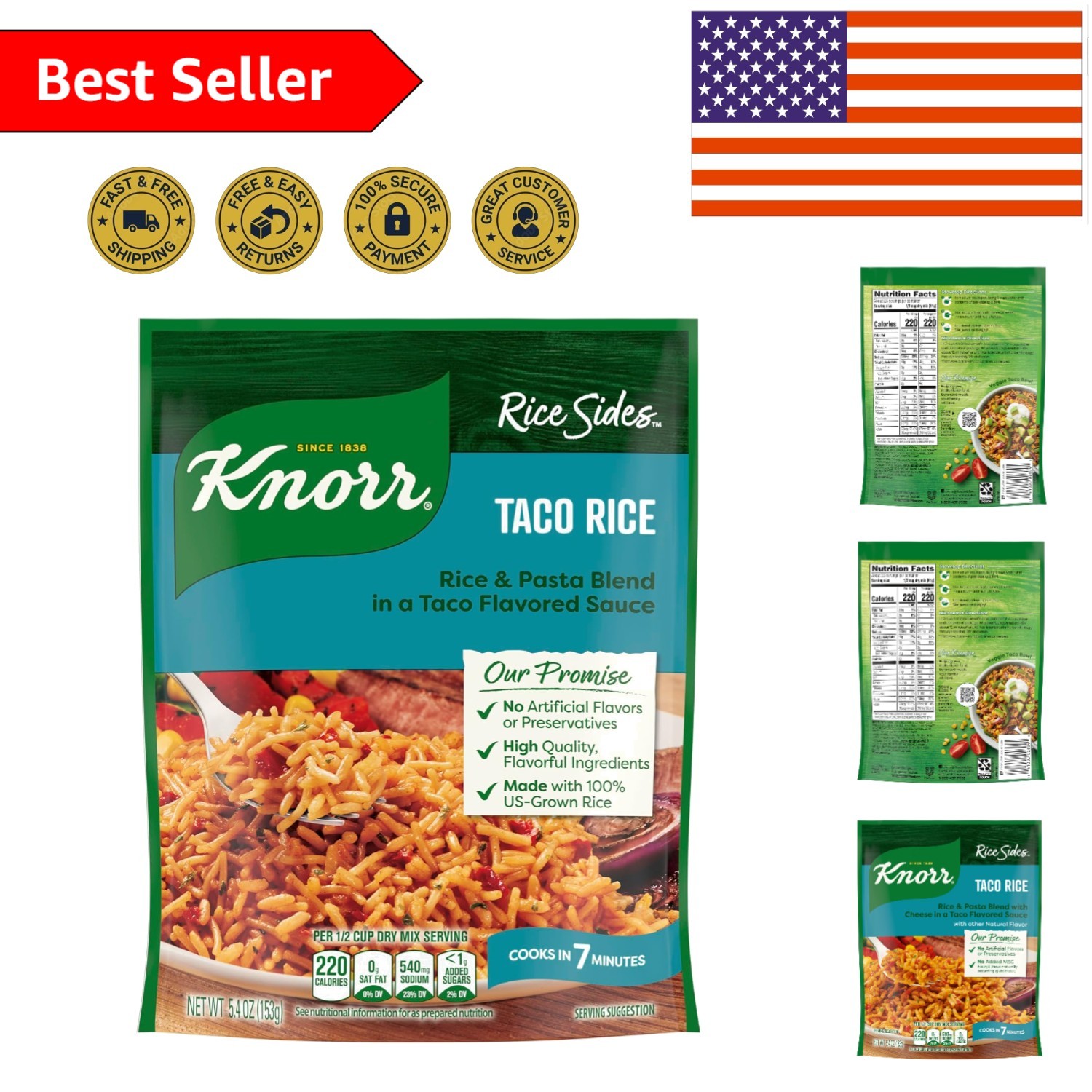 Gourmet Taco Rice, 5.4 oz - No MSG, Delicious Rice Side Dish Ready in 7 Minutes gallery