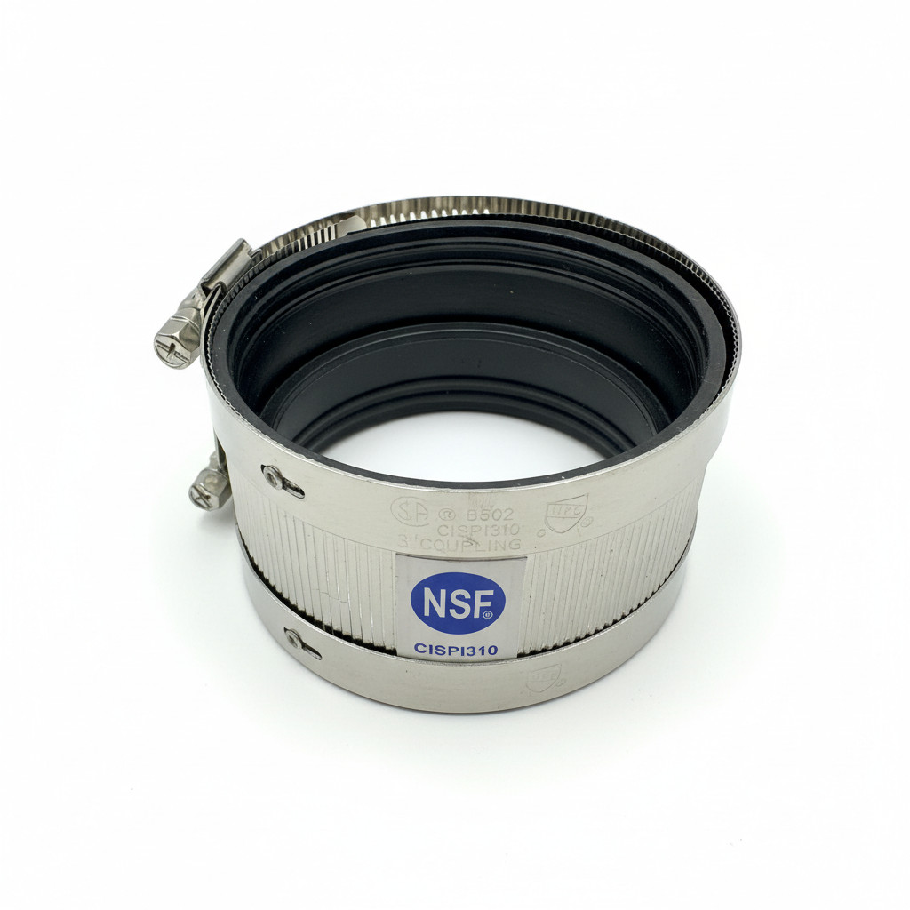 NSF No Hub Coupling 1.5" 2" 3" 4" Cast Iron DWV Pipe Connector | Stainless Steel gallery