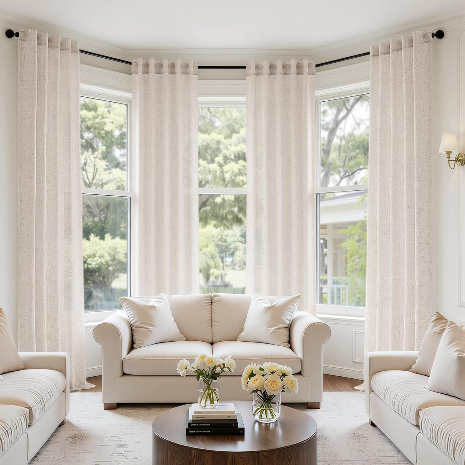 MIULEE Cream Linen Curtains 84 Inch Long 4 Panels Light Filtering Window Drapes gallery
