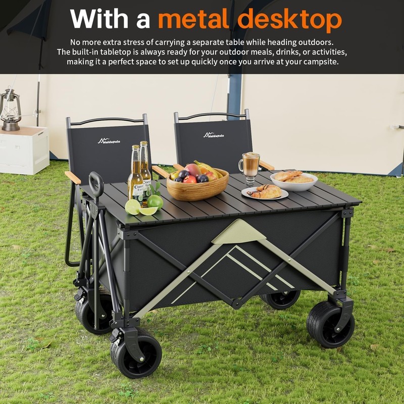 Wagons Carts Foldable,Wagon with Table Top,Beach Wagon with Big Wheels for Sand, gallery