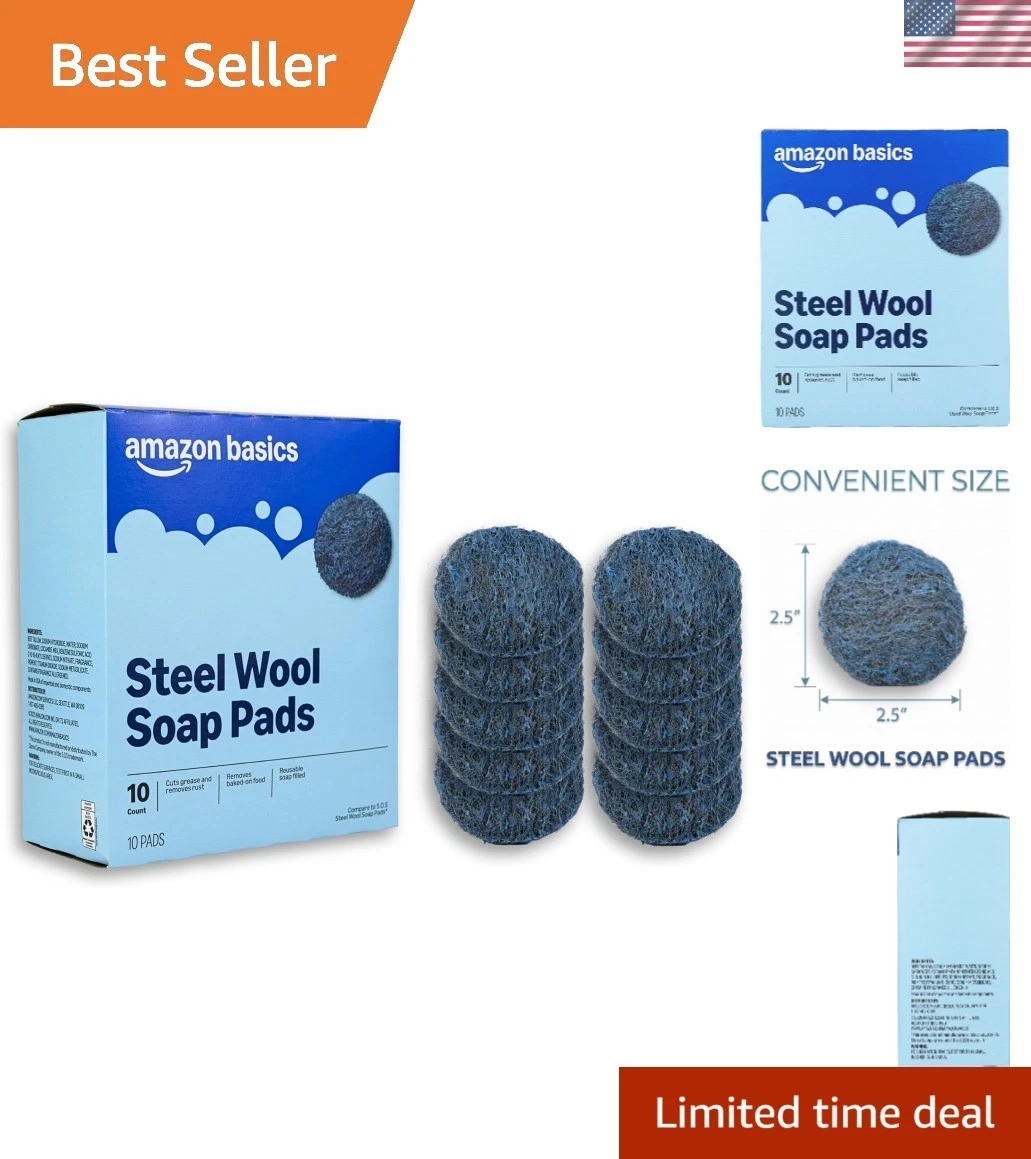 Powerful Steel Wool Soap Pads (10 Count) for Grease & Rust Removal, Reusable gallery