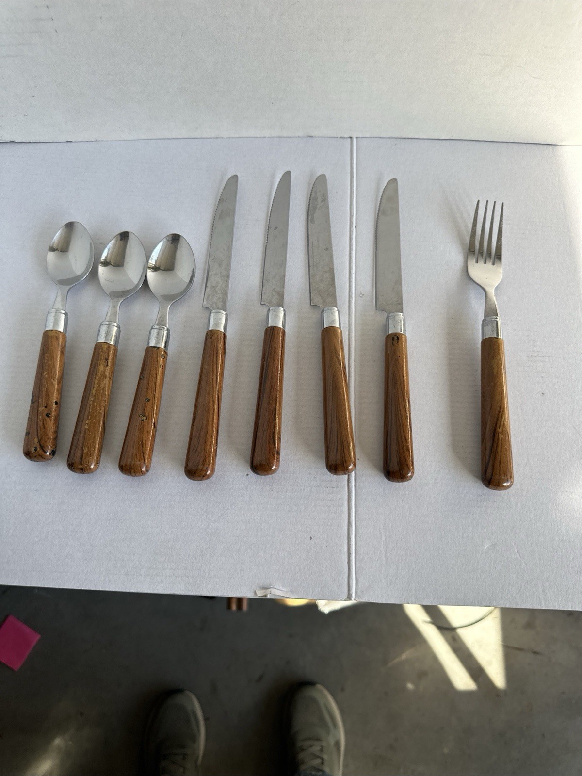 8 Misc Random Pieces Stainless Steel Faux Wood Handle Flatware gallery