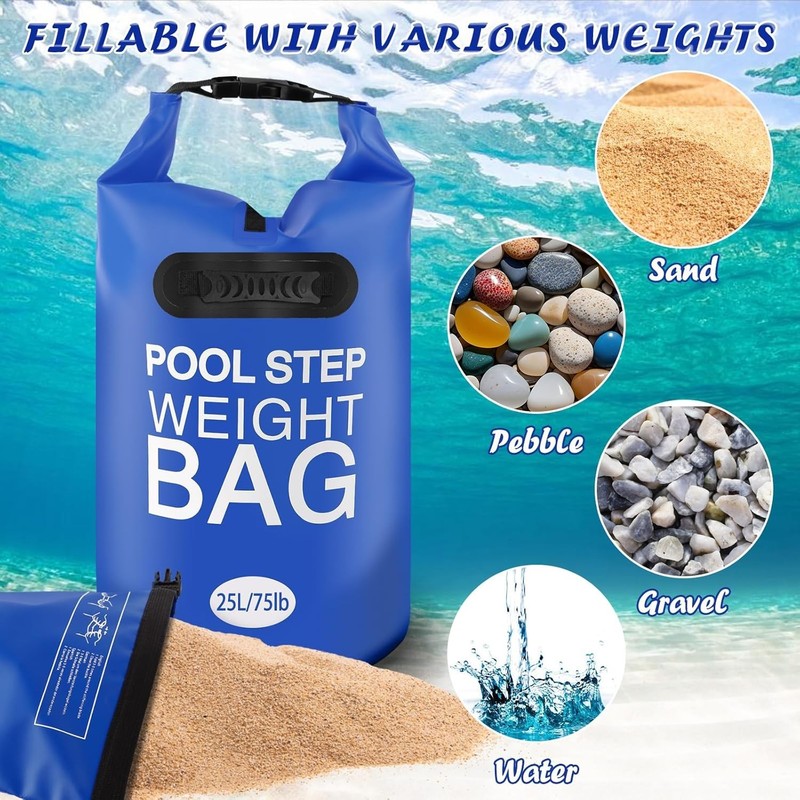 2 Pack 25L Waterproof Pool Step Weights - Durable 75lbs Capacity Blue Bags gallery