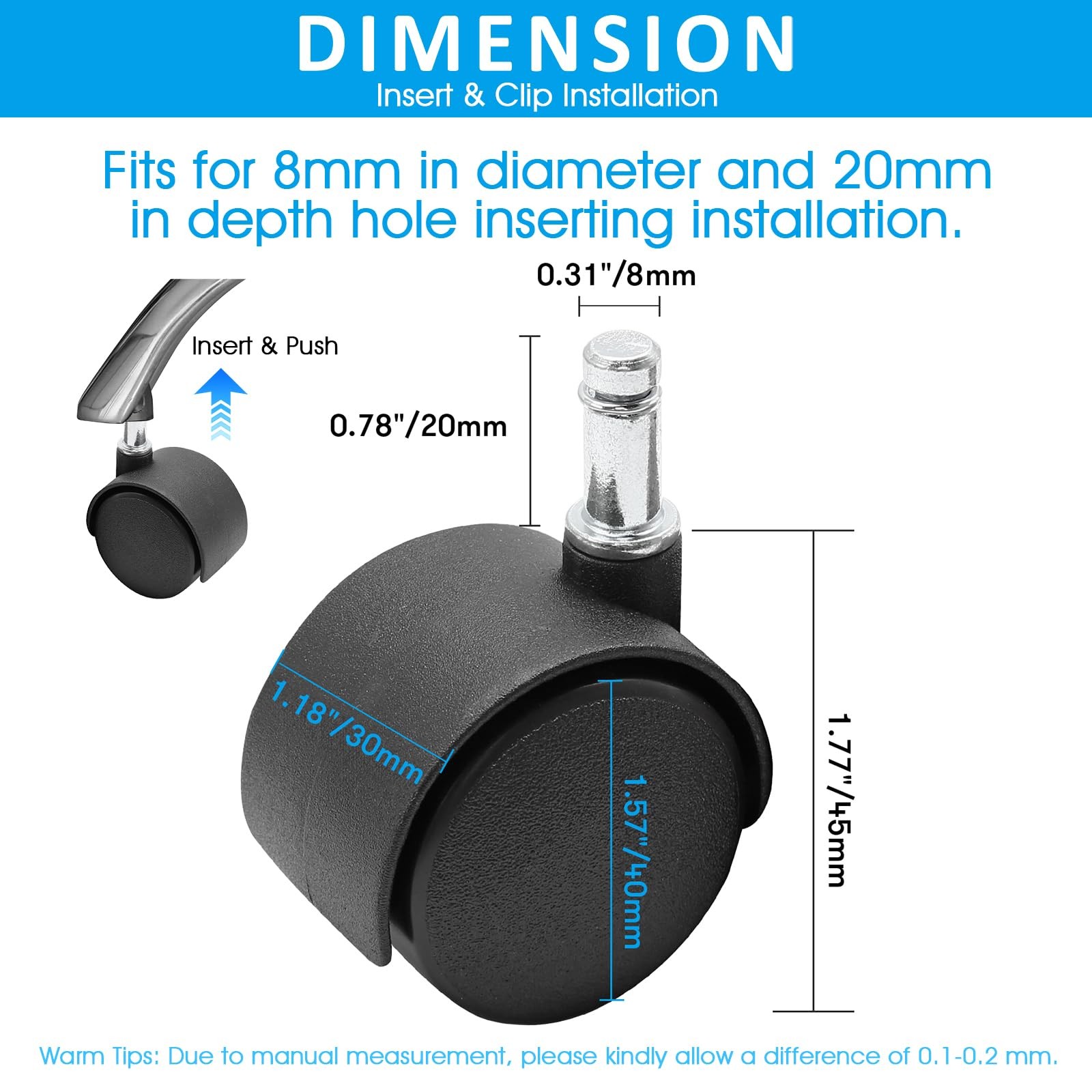 5pcs 1.5 Inch Swivel Caster Wheels, M8 Circlip Stem Caster Wheels, Heavy Duty... gallery