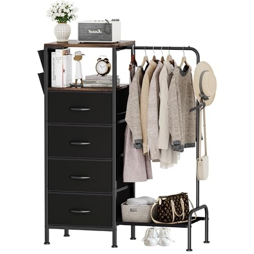 Dresser with Hanging Rack, Reversible Dresser for Bedroom with 4 Drawers Black gallery