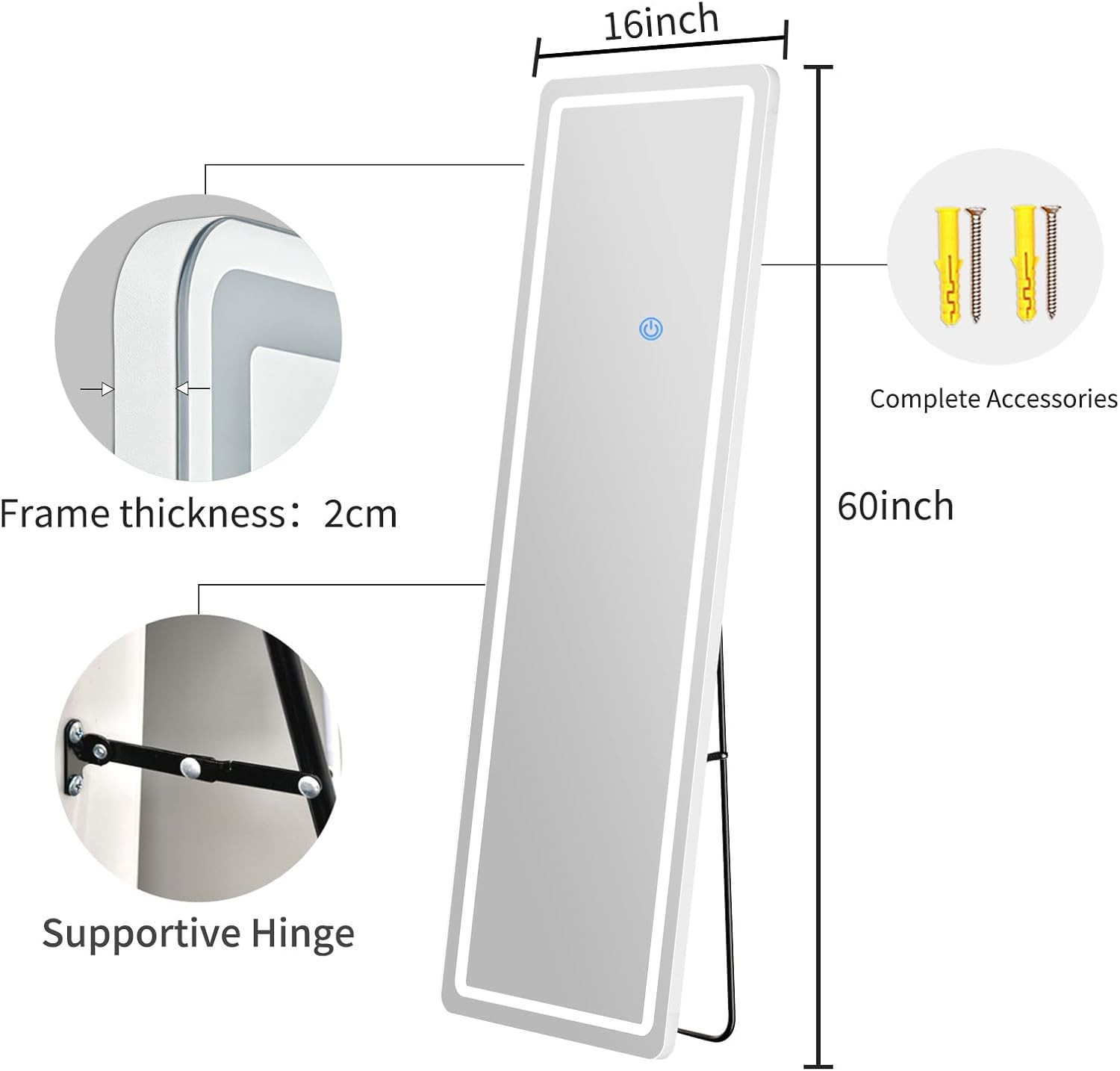 60" LED Full Length Mirror - Stylish Floor & Wall Mount Rectangle Design gallery