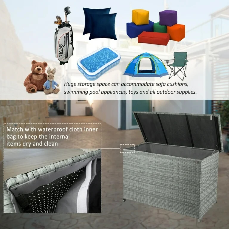 150 Gallon Outdoor Storage Deck Box Waterproof Large Patio Rattan Storage Bin GR gallery